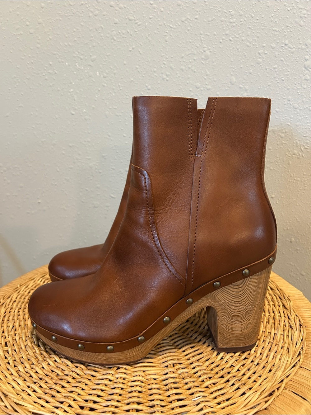 Kork Ease Platform Brown Leather Ankle Boot Block Heel